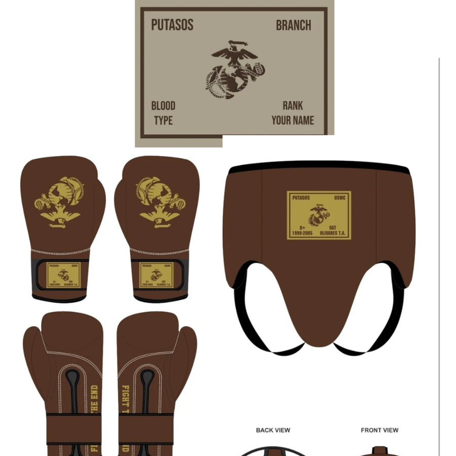 Pre-order- USMC Groin Protector & Headgear with EGA Combat Patch 100% Custom Vintage Leather